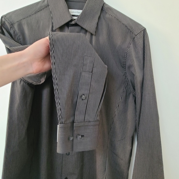 Calvin Klein Black & Grey Striped Dress Shirt - Picture 16 of 16